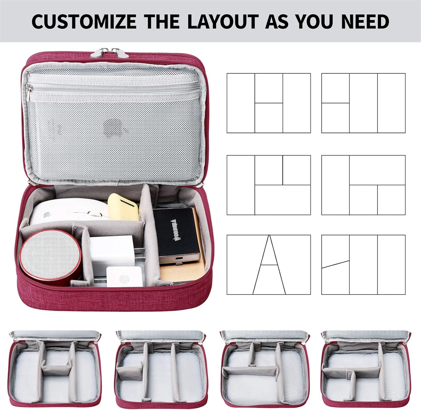 Lanola Travel Cable Organizer Bag, Electronic Accessories Case Portable Double Layer Cable Storage Bag for Cord,phone,Charger, Flash Drive, Phone, SD Card,Personal Items - (Red)