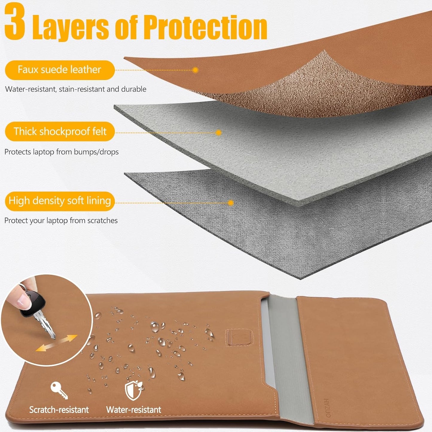 HYZUO 13 Inch Laptop Sleeve Case with Stand for 2025-2018 MacBook Air 13 M4 M3 M2 M1, 2025-2016 MacBook Pro 13 M2 M1, 13" iPad Pro/Air, Surface Pro 11/10/9, XPS 13, with Pouch, Brown