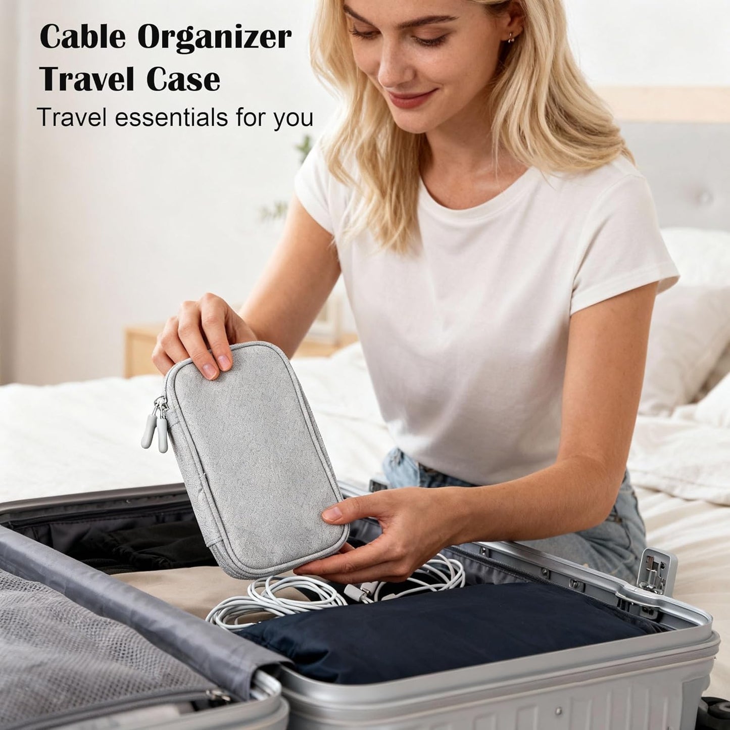 Travel Cable Organizer Tech Pouch: Portable Double Layers Cord Organizer Bag, Waterproof Travel Case Storage Bag for Cord, Charger, Earphone, USB Disk, Electronic Accessories, Travel Essentials