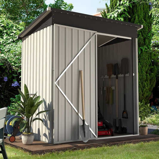 AECOJOY 5' x 3' Shed, Small Metal Sheds & Outdoor Storage Clearance 3x5, Small Metal Shed with Lockable Door, Utility and Tool Storage for Garden, Backyard, Patio, Outside use in White
