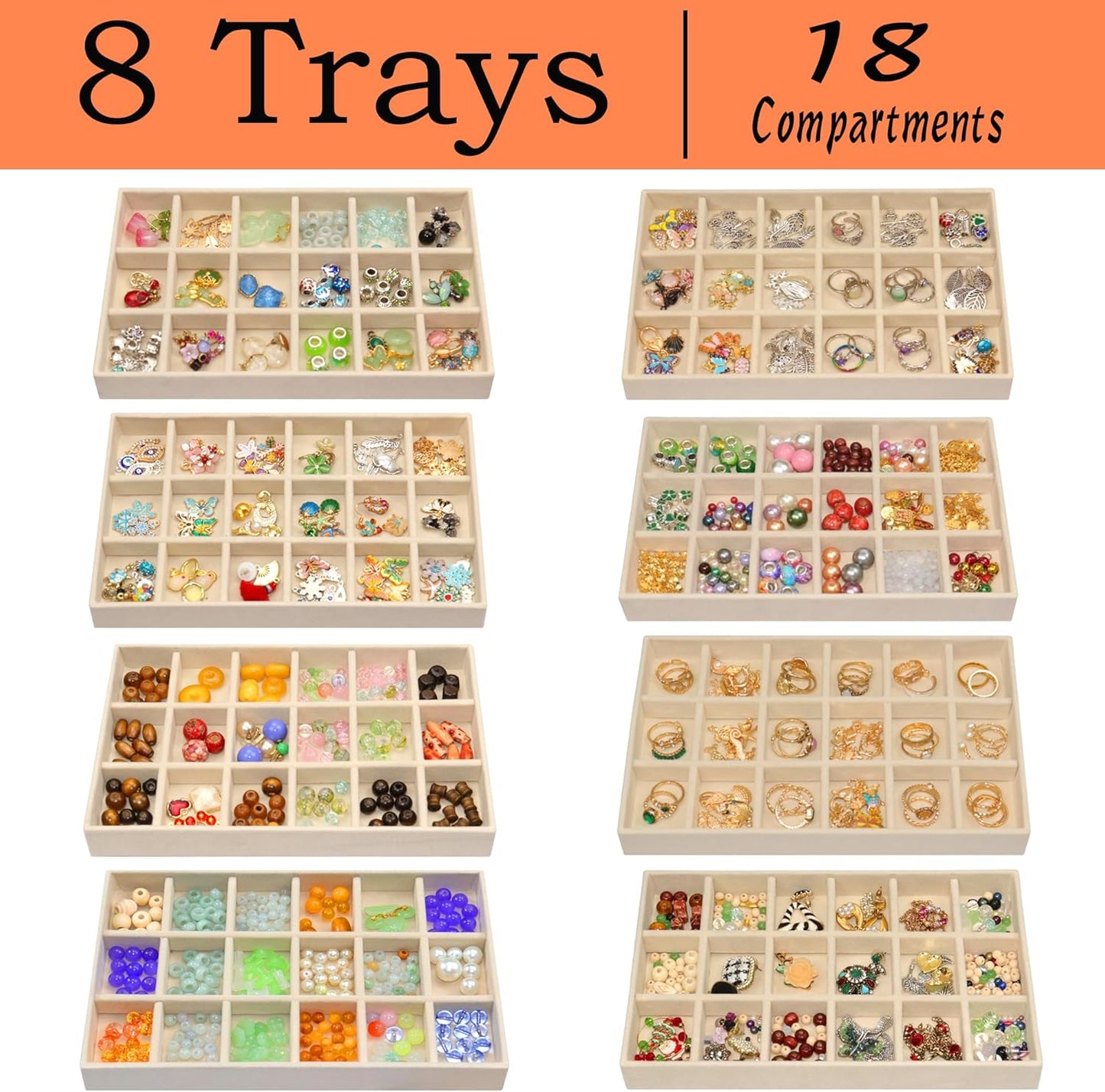 X-Large Jewelrys Tray for Drawer 8 Pack Earring Organizer Stackable Velvet Jewelry Organizer Dresser Rings Studs Earring Holder