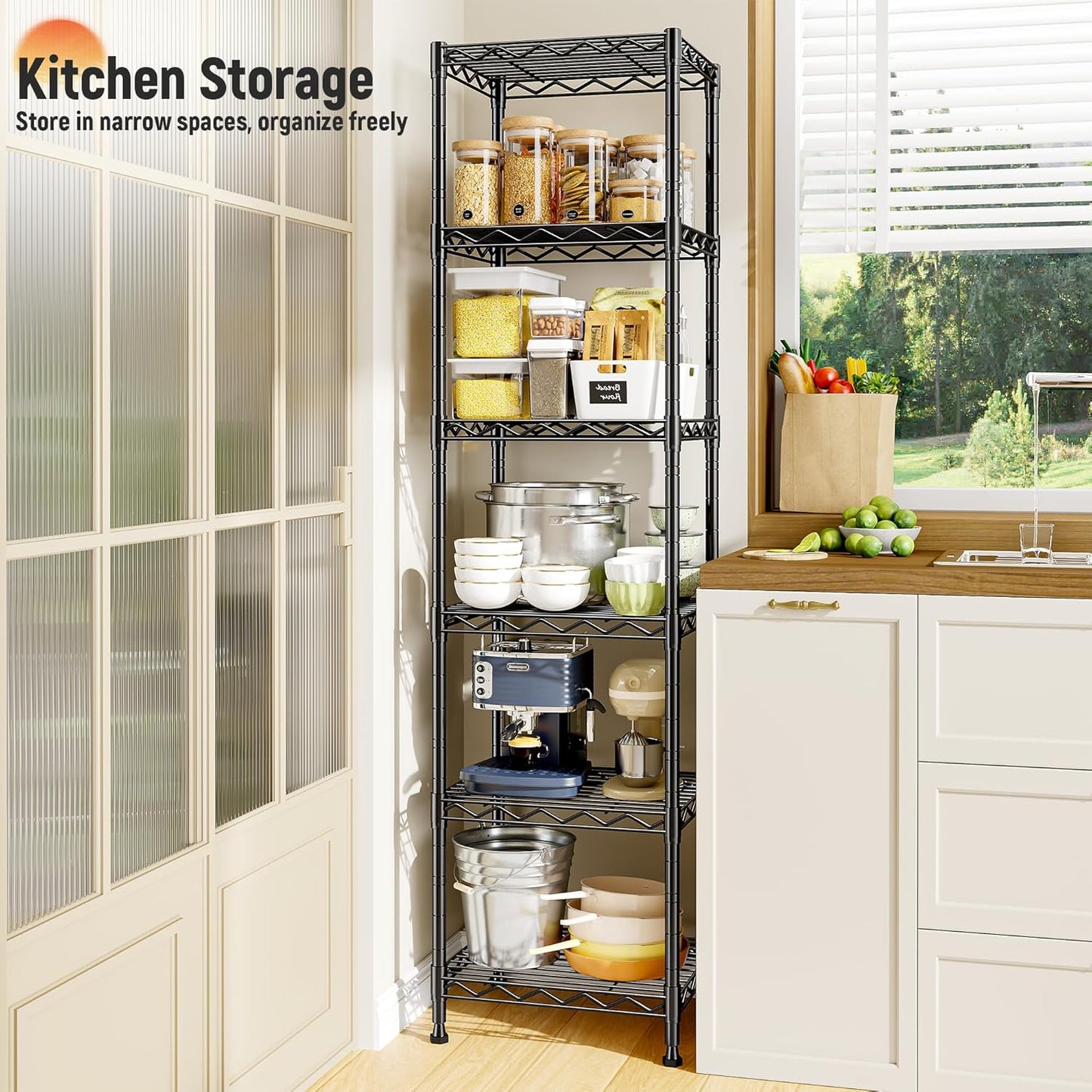 6 Wire Shelving Metal Shelves Storage Rack:Adjustable Storage Shelves Standing Shelf Units and Narrow Shelf for Laundry Bathroom Kitchen Pantry Closet Office 15.8" w*11.8" D*63" H
