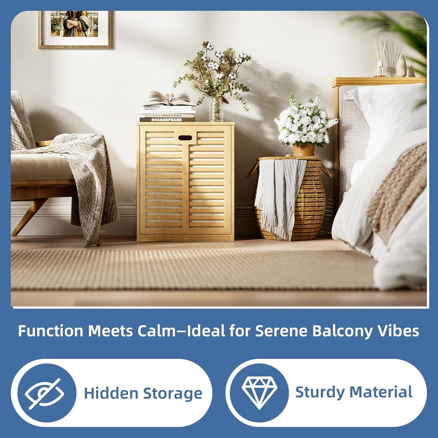 HITNET Tilt Out Laundry Hamper, Bamboo Laundry Cabinet with Hidden Removable Basket, Freestanding Clothes Storage organizer for Bedroom, Bathroom, Living Room, Natural