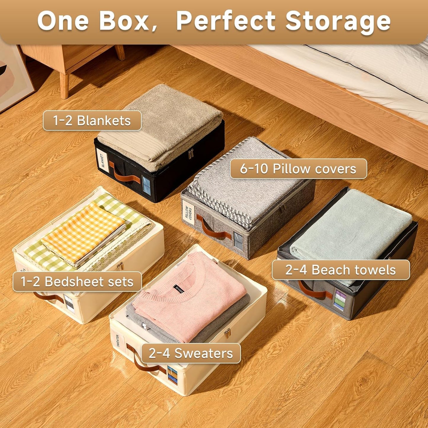 6pack Bed Sheet Organizer, Foldable Linen Closet Organizers and Storage with Sealed Design, Queen & King Size Sheet Storage with Window, Closet Organizer for Bedsheets/Blankets/Clothes, Linen