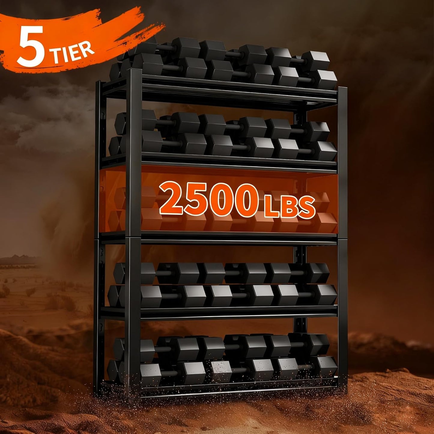 Dyoung 72" H Garage Storage Shelves Adjustable 5 Tier Metal Shelves Heavy Duty 2500LBS Capacity Industrial Shelving Units Rack for Warehouse Basement Garage, Black (19.5" D×59" W×72" H)