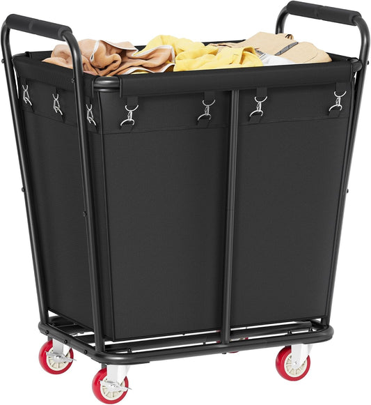 Hoctieon Large Laundry Cart with Wheels, 300L Heavy Duty Laundry Basket Organizer, Rolling Hamper Sorter for Clothes Storage, Industrial Dirty Clothes Hamper for Home & Hotel, Black