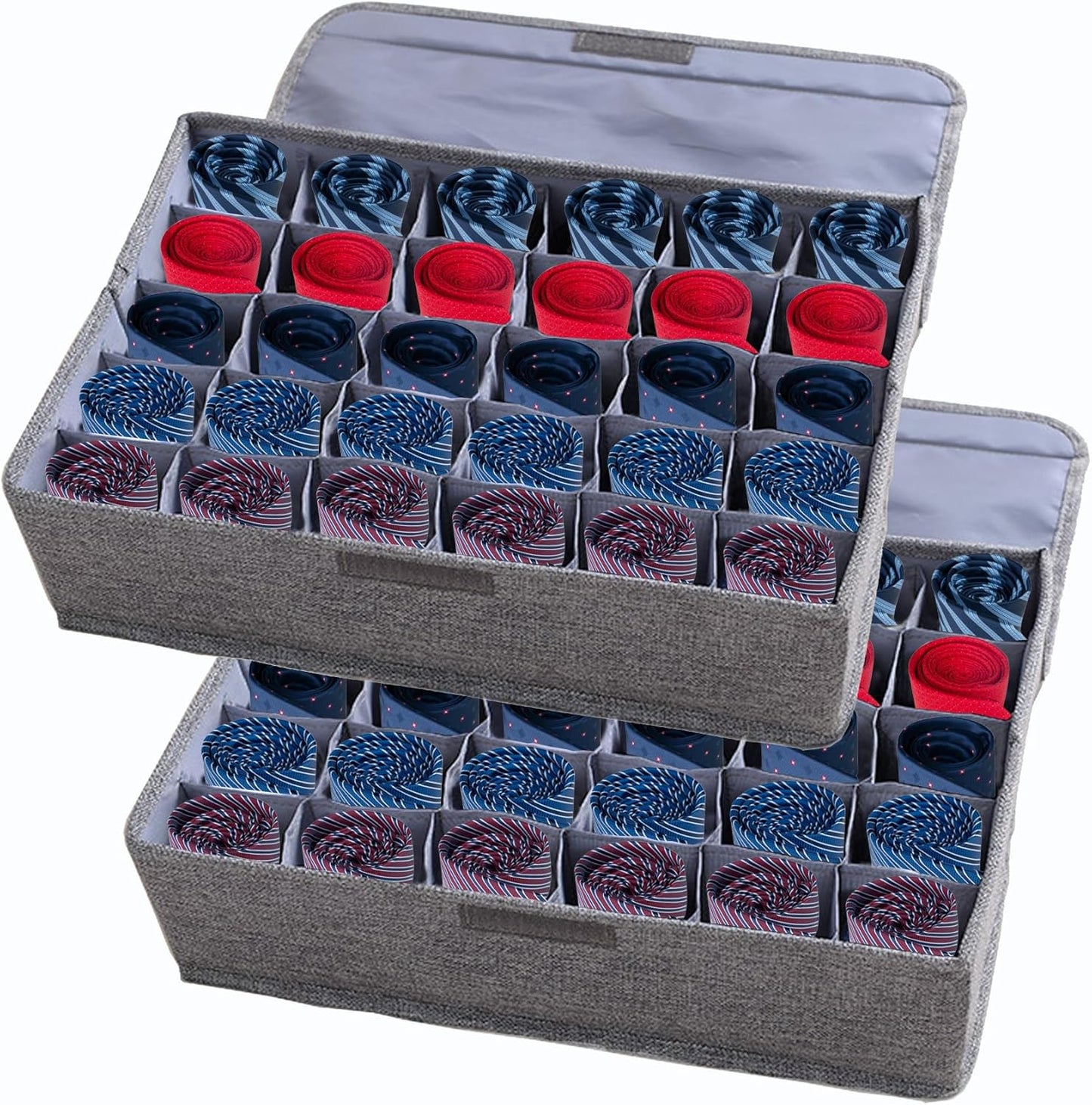 AARAINBOW 2 Packs Underwear Socks Ties Storage Organizer with Lids Foldable Closet Drawer Organizer 60 Cells, Fabric Wardrobe Divider Storage Boxes for Scarves and Lingerie (30 Cell, 2 Gray)