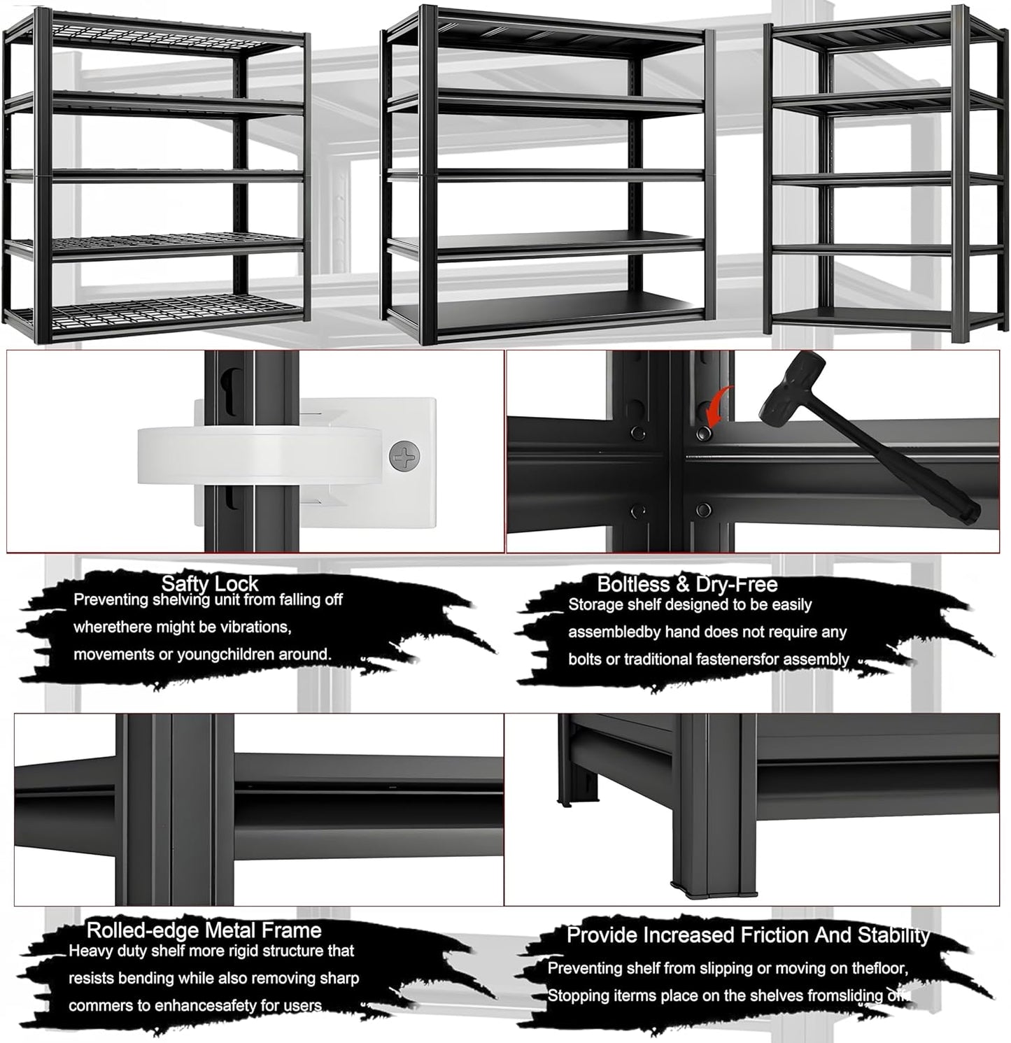 Storage Shelving Unit Heavy Duty Garage Shelves Metal Organizer Utility Rack for Kitchen Pantry Basement Pantry Warehouse Laundry Black 83" H x 55" W x 23.2" D 3000LBS 5-Tier