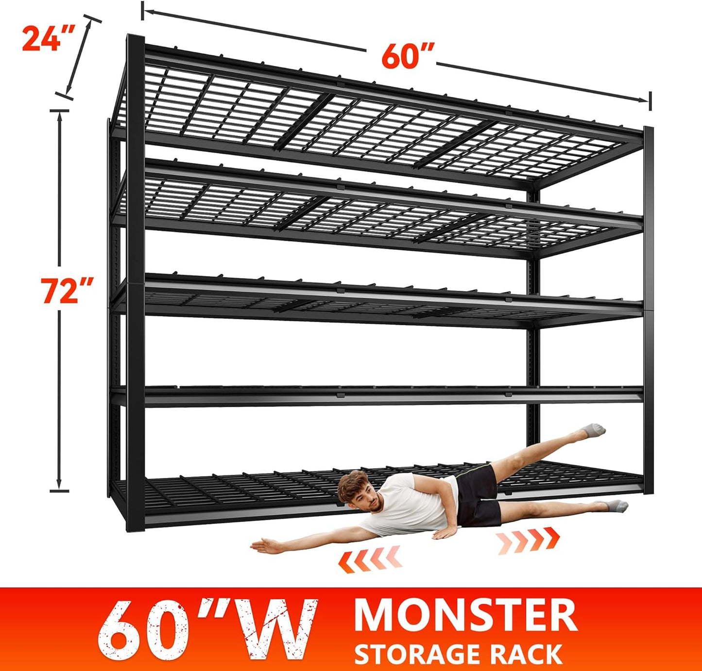 REIBII 60" W Garage Shelving Heavy Duty Metal Shelving 3000LBS Storage Shelves Adjustable Metal Shelves for Industrial 5 Tier Garage Shelves for Basement Pantry Warehouse 60" W x 24" D x 72" H 2 Pack