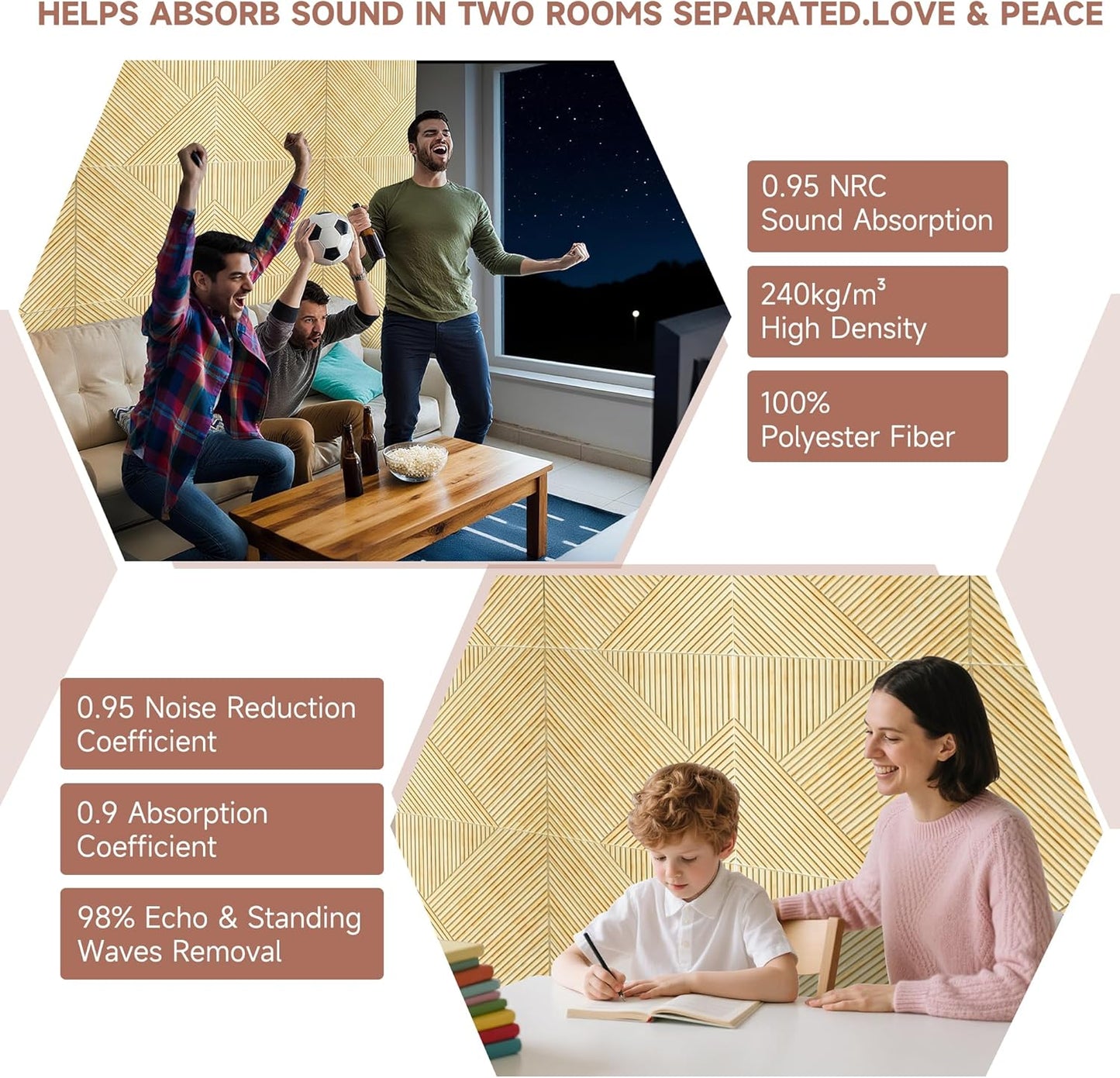 TO-TH Acoustic Wall Panels,6 Pack Total Size 72 x 48 Inches,Self-Adhesive Decorative Acoustic Panels for Wall and Ceiling,3D UV Printing with Wood Look,Natural Oak