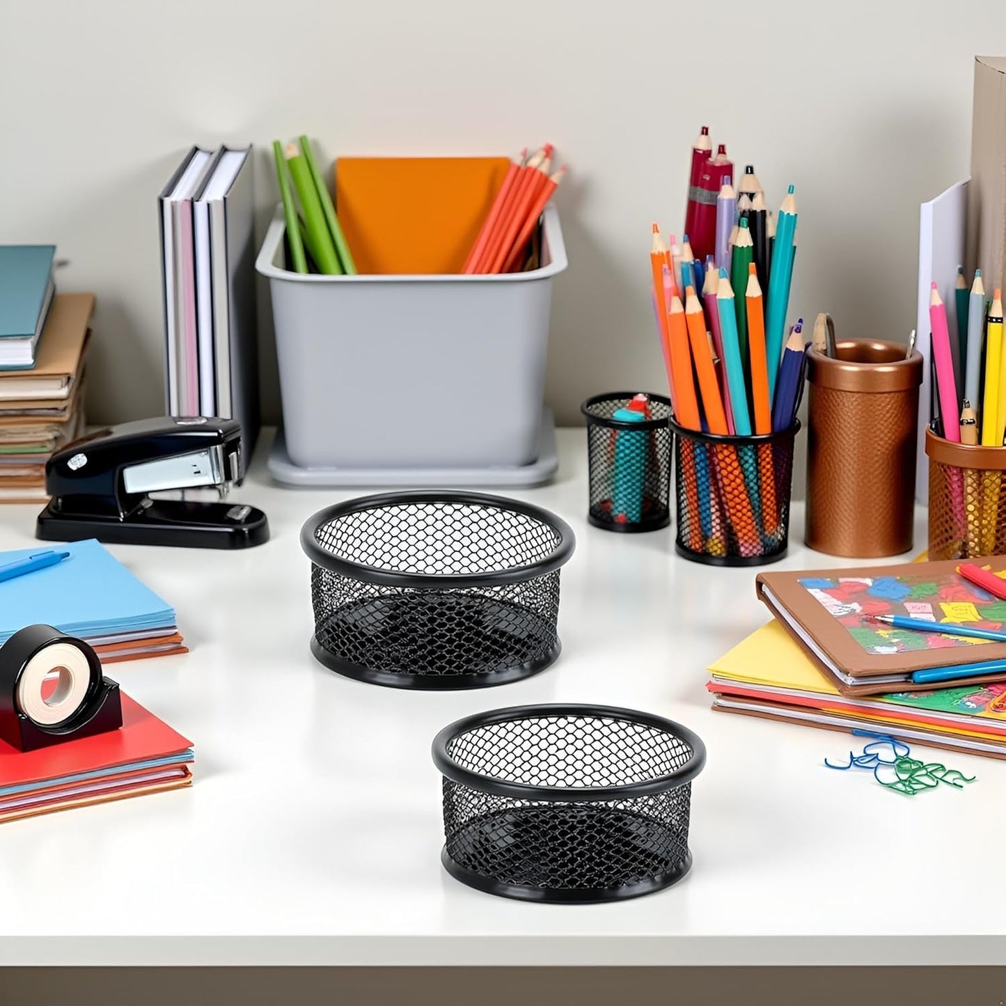 2Pcs Black Minimalist Metal Paper Clip Holder Mesh Paperclip Bowl Binder Clip Dispenser Desk Bobby Pin Container Organizer for Home Office Classroom School Desk Supplies Holders and Dispensers