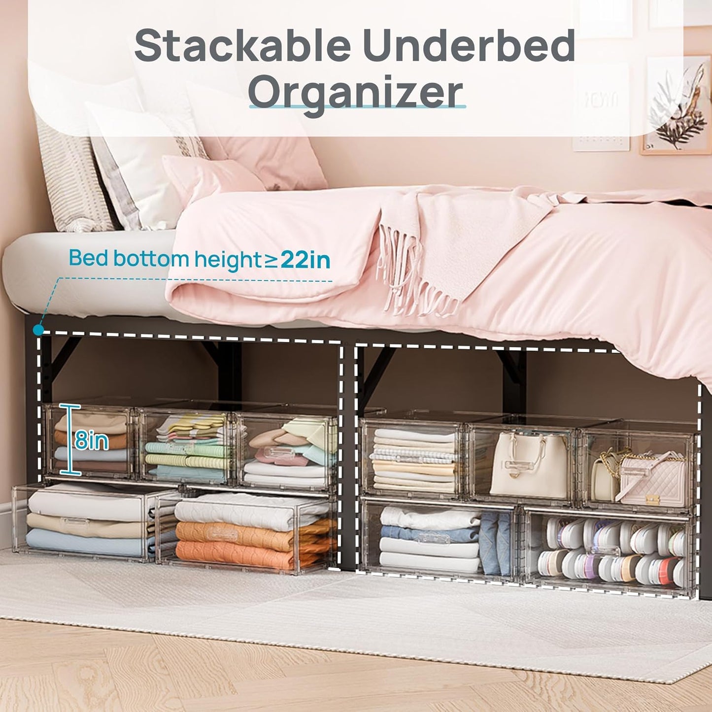 Vtopmart 5-Piece Large & Medium Stackable Drawer Organizer Set, 108QT Clear Storage Cabinet with Easy Assembly, Durable Drawers for Closet, Bedroom, Entryway, Playroom & Apartment Organization