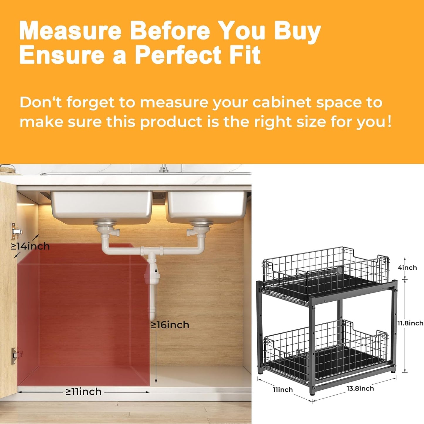Under Sink Organizer, 2-Tier Pull Out Cabinet Organizer, Kitchen Bathroom Organizer and Storage, Spice Rack for Kitchen, Multi-use Sliding Drawers Shelves, Pack of 2