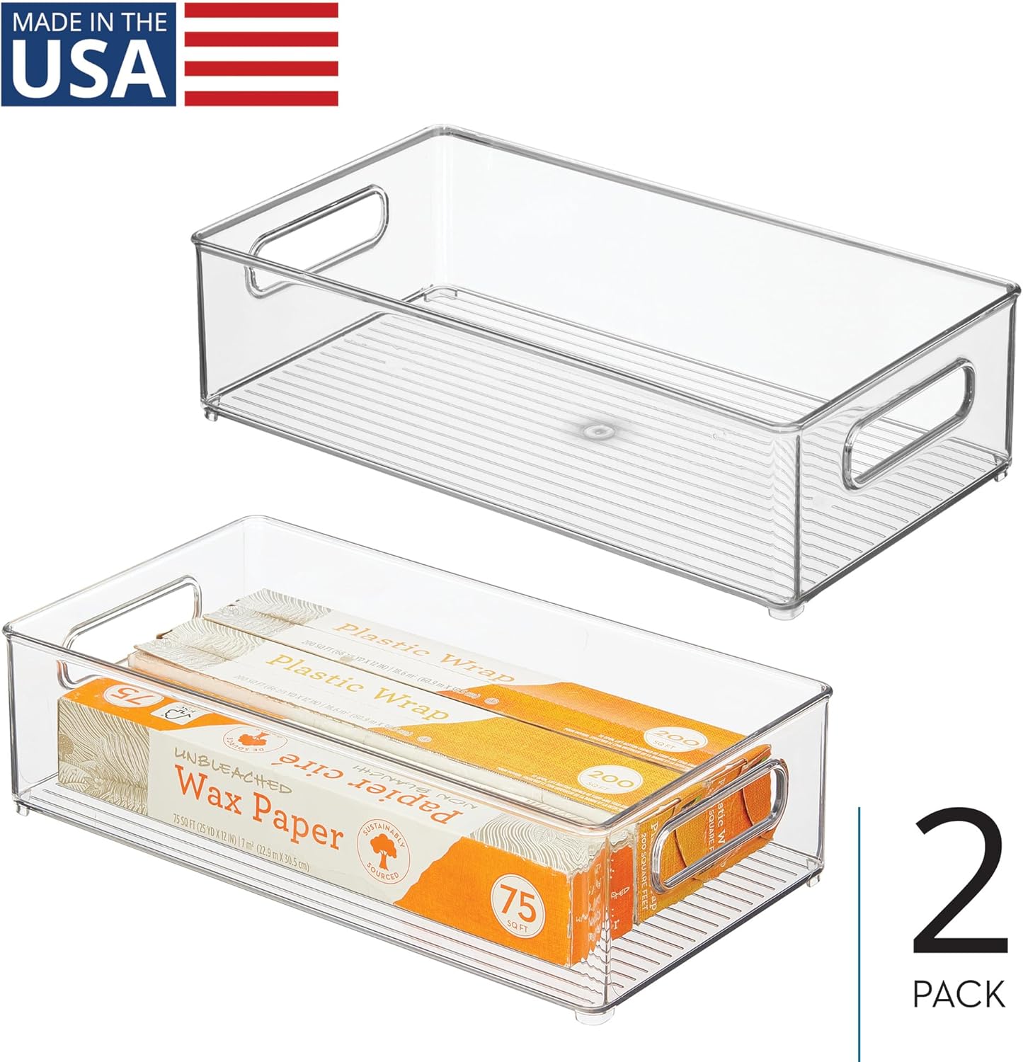 iDesign Stackable Fridge Bin - Storage Bin for Freezer or Pantry, Set of 2, Clear, Made in USA