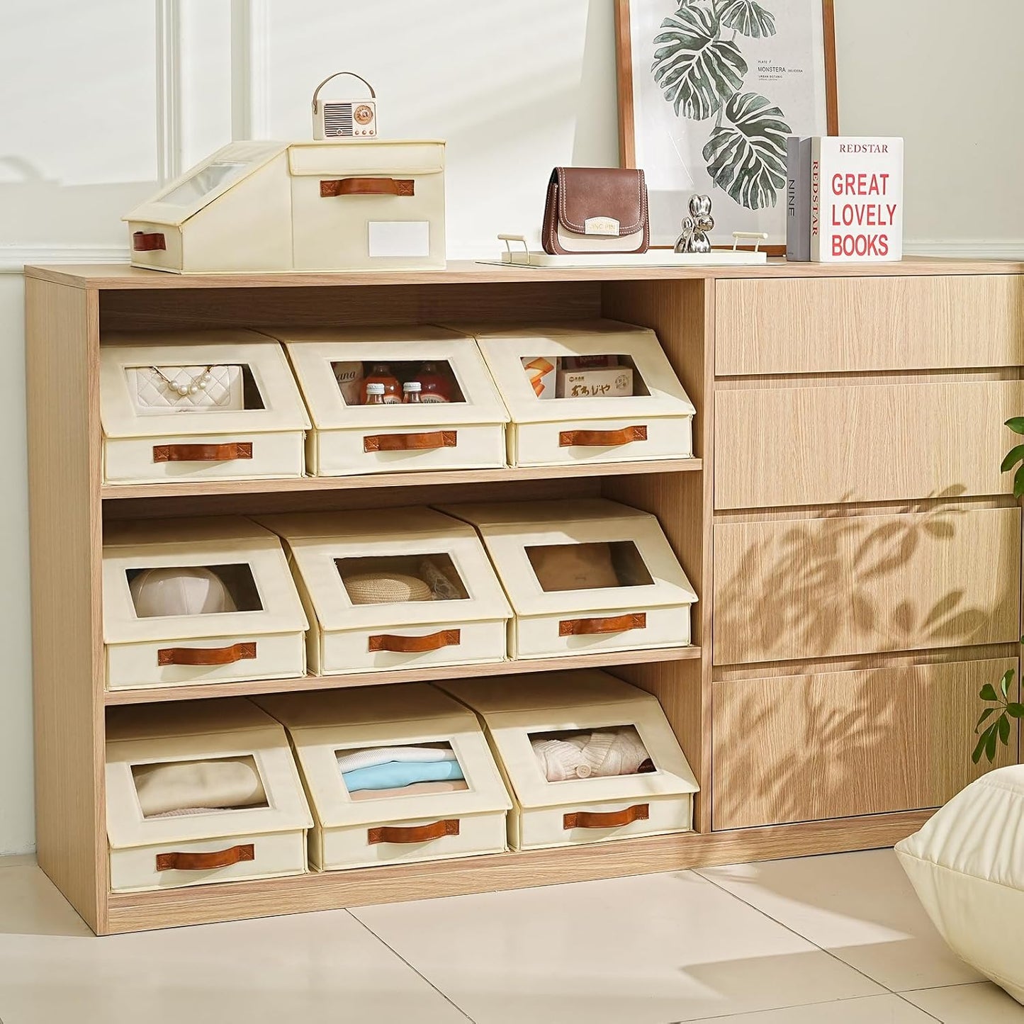 Closet Organizers and Storage, Stackable Closet Drawers, Fabric Storage Bins, Foldable Linen Organizer for Underwear, Clothes, Hat Storage,Wardrobe Space-Saving