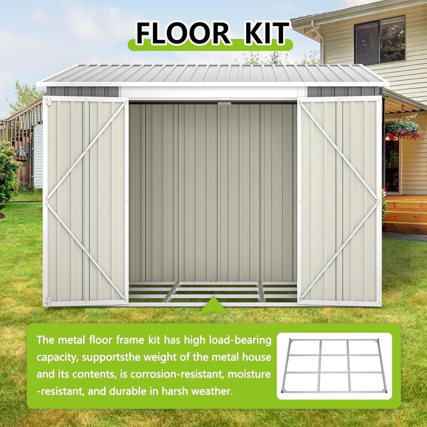 6x8FT Lean to Shed Metal Outdoor Storage Sheds with Floor Frame,Large Tool&Lawn Mower Shed with Two Lockable Doors for Garden Backyard Patio Storage,Outside Waterproof Storage Shed