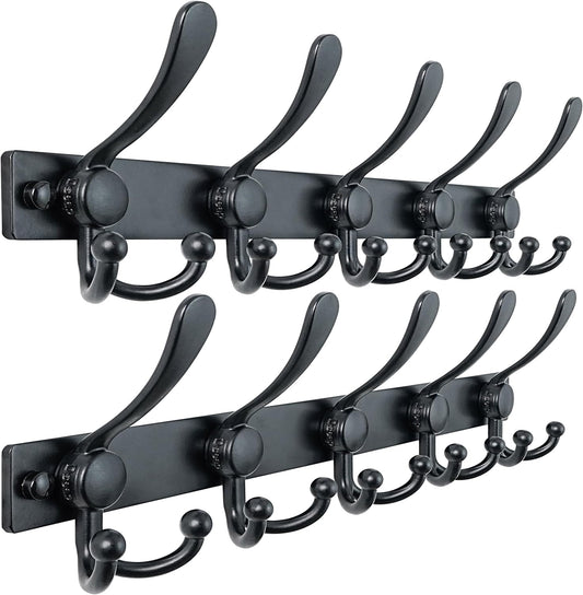 Dseap Coat Rack Wall Mount 2.0 Pro: Heavy Duty 300% Thicker, 16" Stud Mount, Stainless Steel Wall Coat Hooks Hanger for Clothes Jackets Hats Entryway Closet, MaxStrong Series, Black, Pack of 2