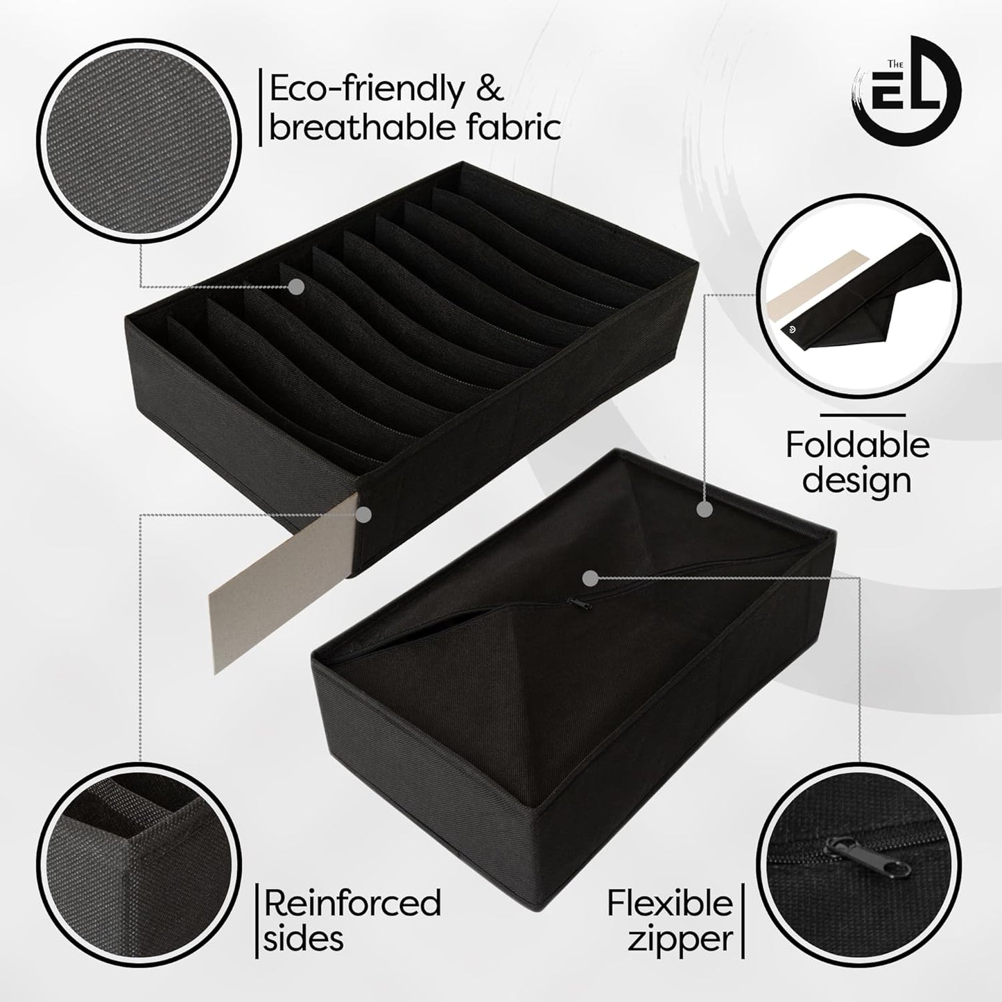 Drawer Organizer Clothes - 3 Set Multipurpose Dresser Drawer Organizer for Adults & Kids, Closet Foldable 10 Cells per Organizer - Non-Woven Fabric, T-Shirts, Baby Clothes, Shorts Organizer - Black
