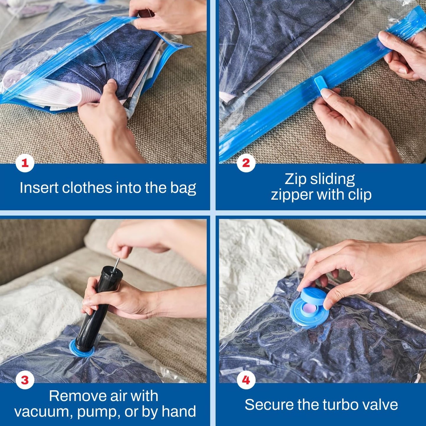 6 Pack Medium Vacuum Storage Bags for Comforters, Blankets & Clothes –Vacuum Sealed Compression Bags with Hand Pump – Space Saver Storage Bags for Bedding, Moving, Travel & Organization