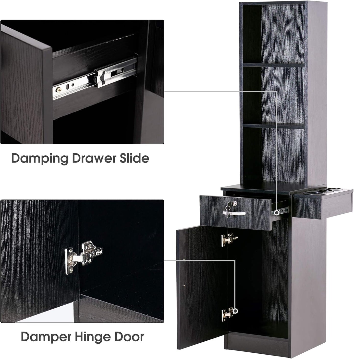 BarberPub Wall Mount Barber Station Hair Styling Drawer Storage Beauty Salon Spa Equipment 3208 (Black)
