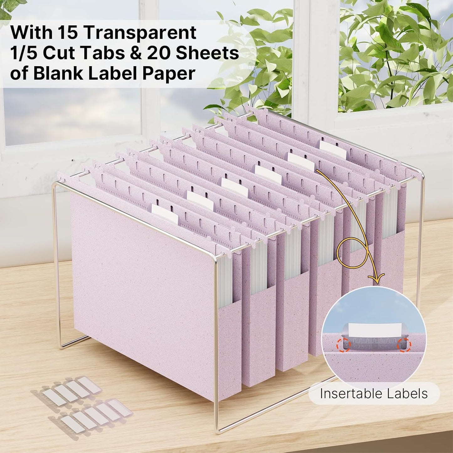 Letter Size Hanging File Folder Extra Capacity,Heavy Duty 1'' Expansion,Wheat Straw Plastic Filing Cabinet Folders,12 Pack Reinforced Morandi Purple File Organizer for File Frame File Box