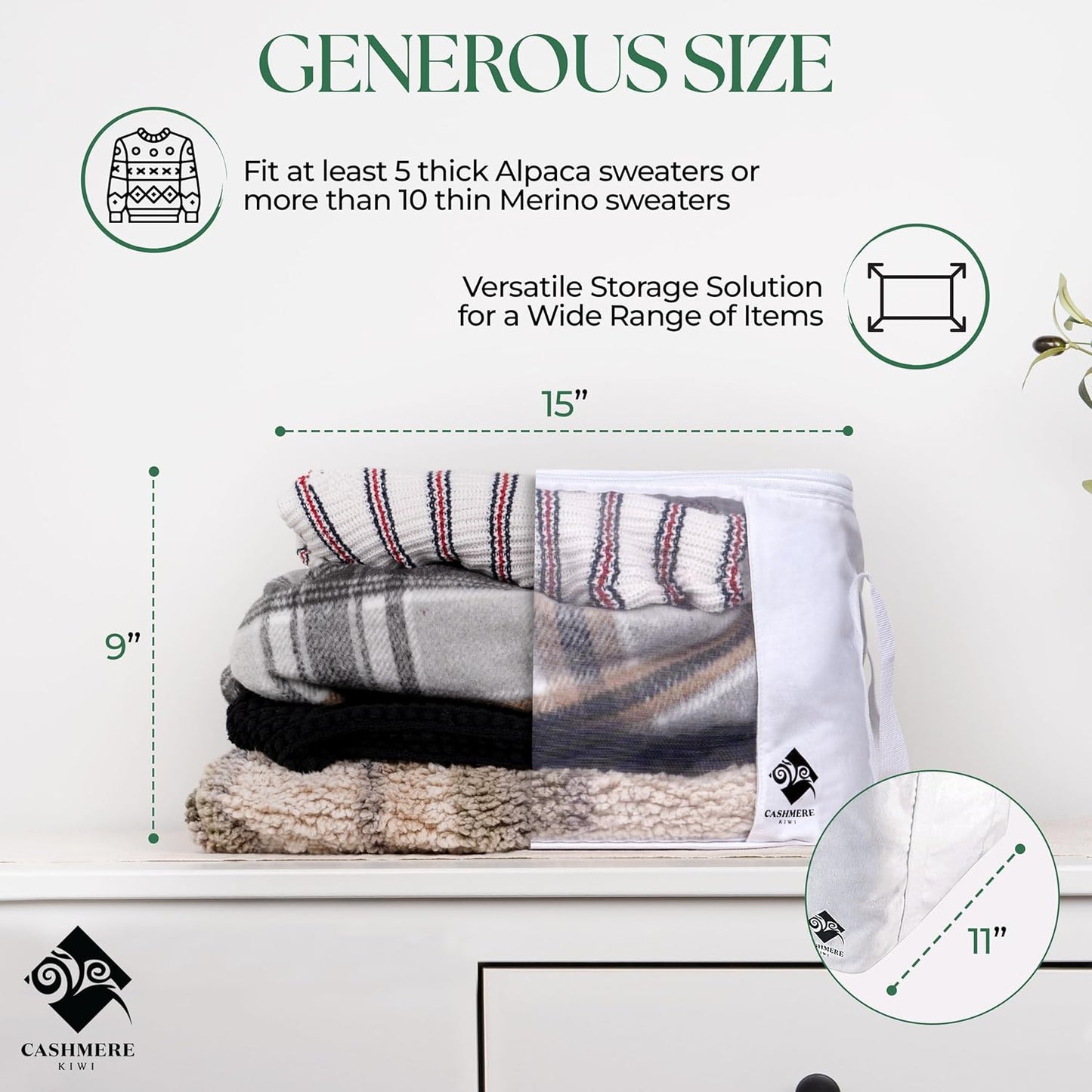 Cashmere Sweater Storage Bags | with Moth Protection Cedar | Breathable & Washable Cotton Bag | Suitable For Sweaters, Merino Wool, Scarves and more
