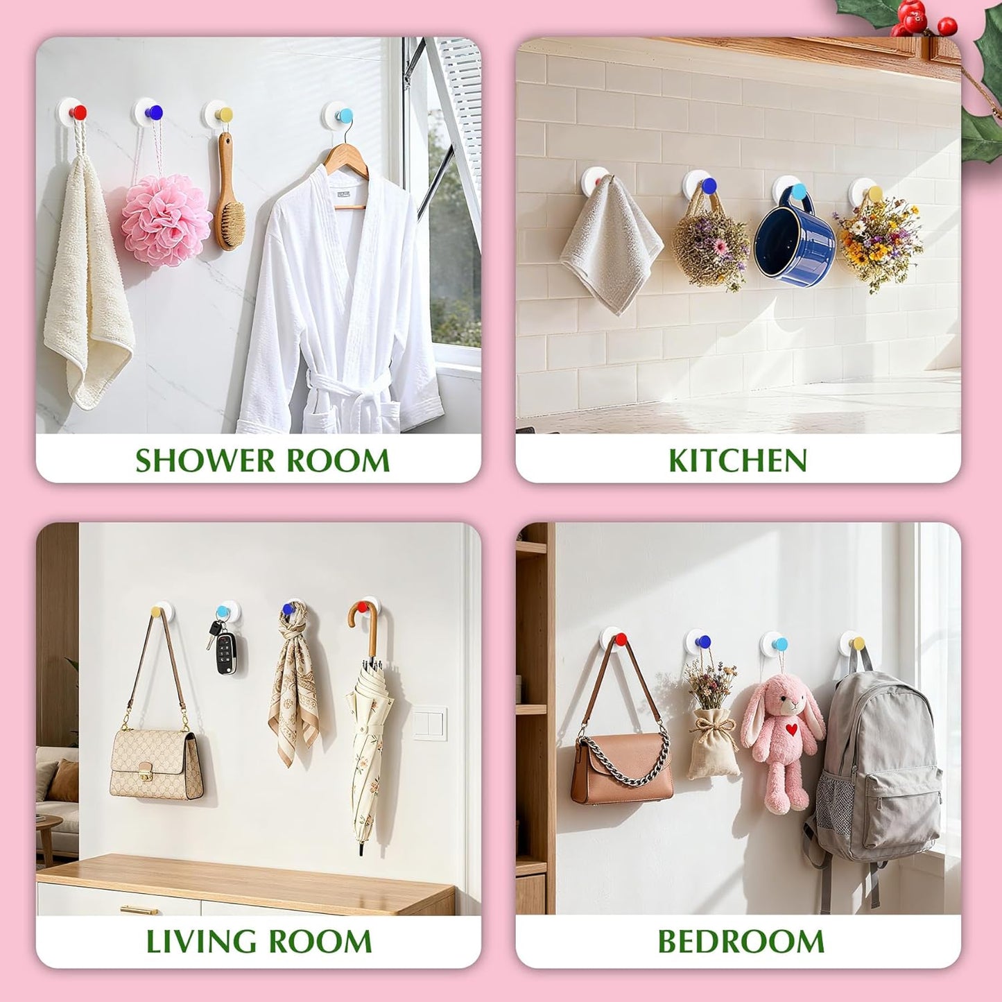 Suction Cup Hooks for Shower No-Drill Bathroom Hooks for Towels, Robes, Loofah Mountable on Bathroom Walls, Kitchen, Glass, Mirrors, Tile and Smooth,Non-Porous Surfaces (2, Lemon Yellow White)