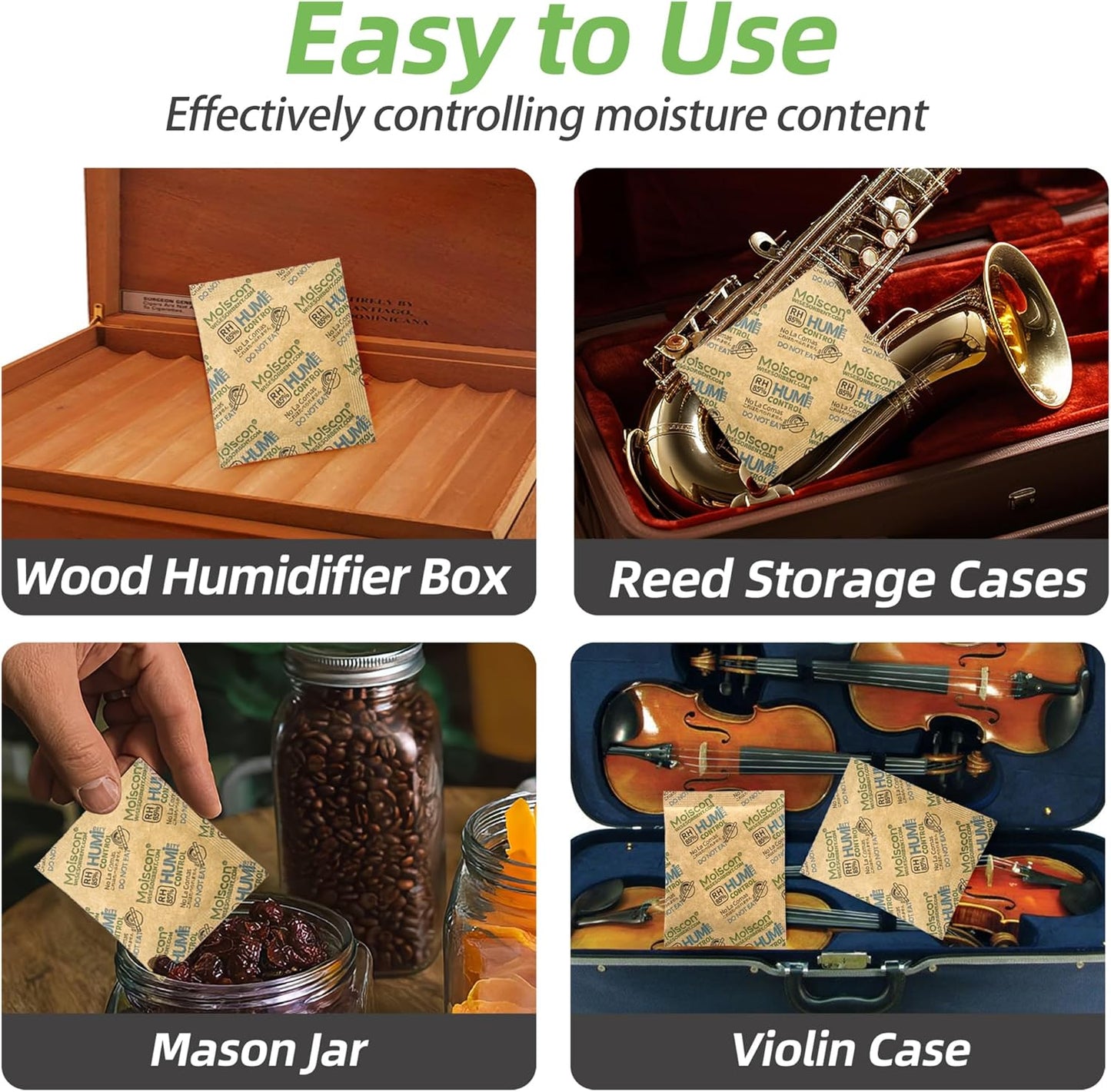 45 Pack 85% RH Size 8 Two-Way Humidity Control Packs for Wooden Musical Instruments, 8 Gram Moisture Control Packets for Bagpipe Reeds, Saxophone Reeds Individually Wrapped