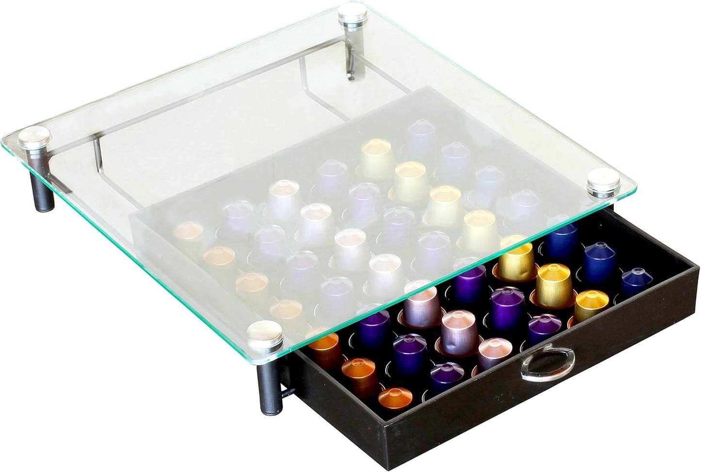 DecoBrothers Tempered Glass Coffee Pod Drawer Compatible with Nespresso Original Line, 42 Capsules