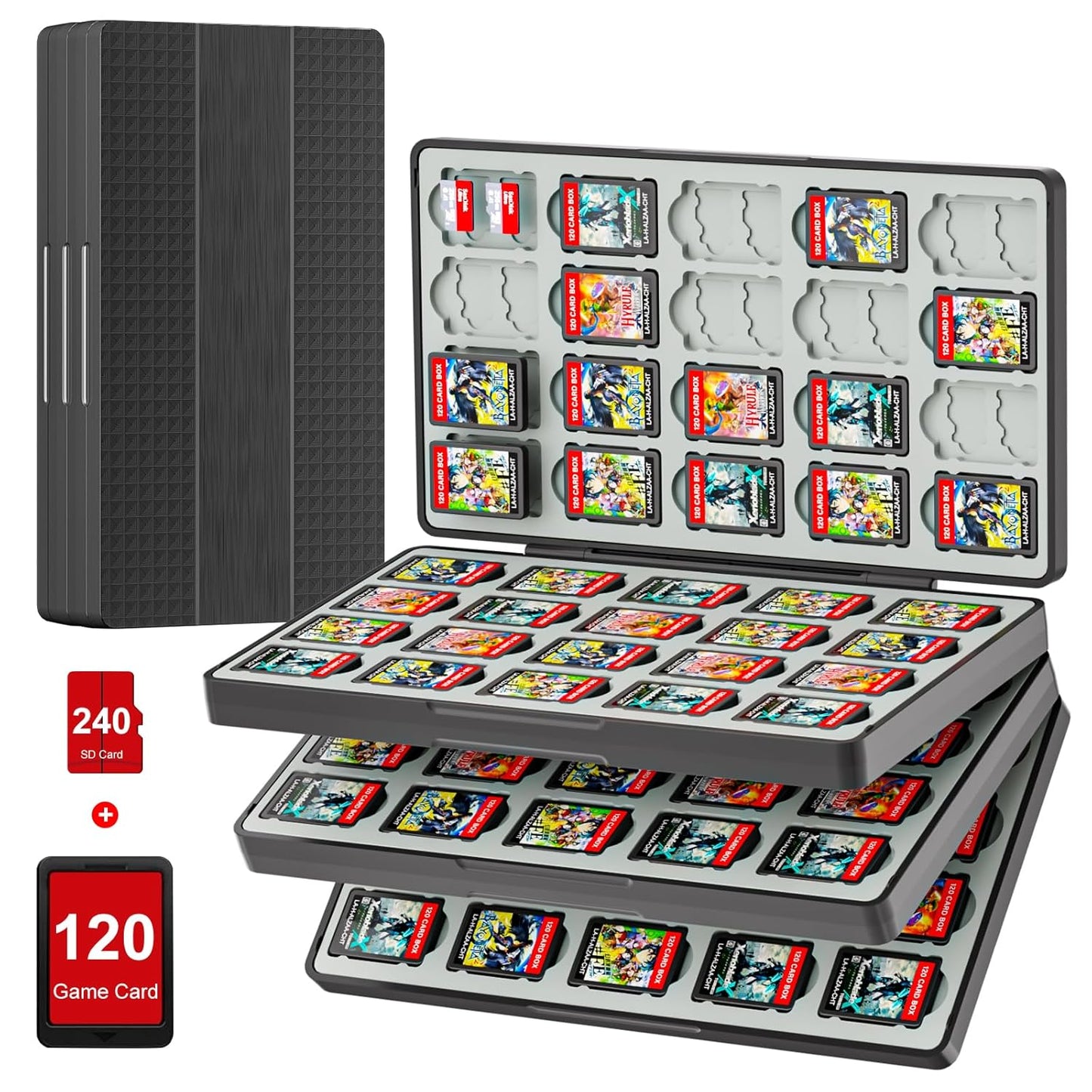 iPLYGAM Switch Game Case for Nintendo Switch 2/Switch/OLED/Lite with 120 Slots and 240 Memory Micro SD Card Storage, Portable Travel Switch Game Holder Organizer, Game Card Protective Festival Gift