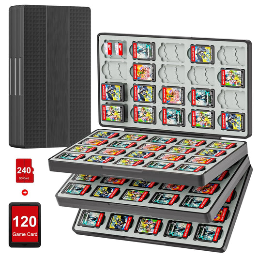 iPLYGAM Switch Game Case for Nintendo Switch 2/Switch/OLED/Lite with 120 Slots and 240 Memory Micro SD Card Storage, Portable Travel Switch Game Holder Organizer, Game Card Protective Festival Gift