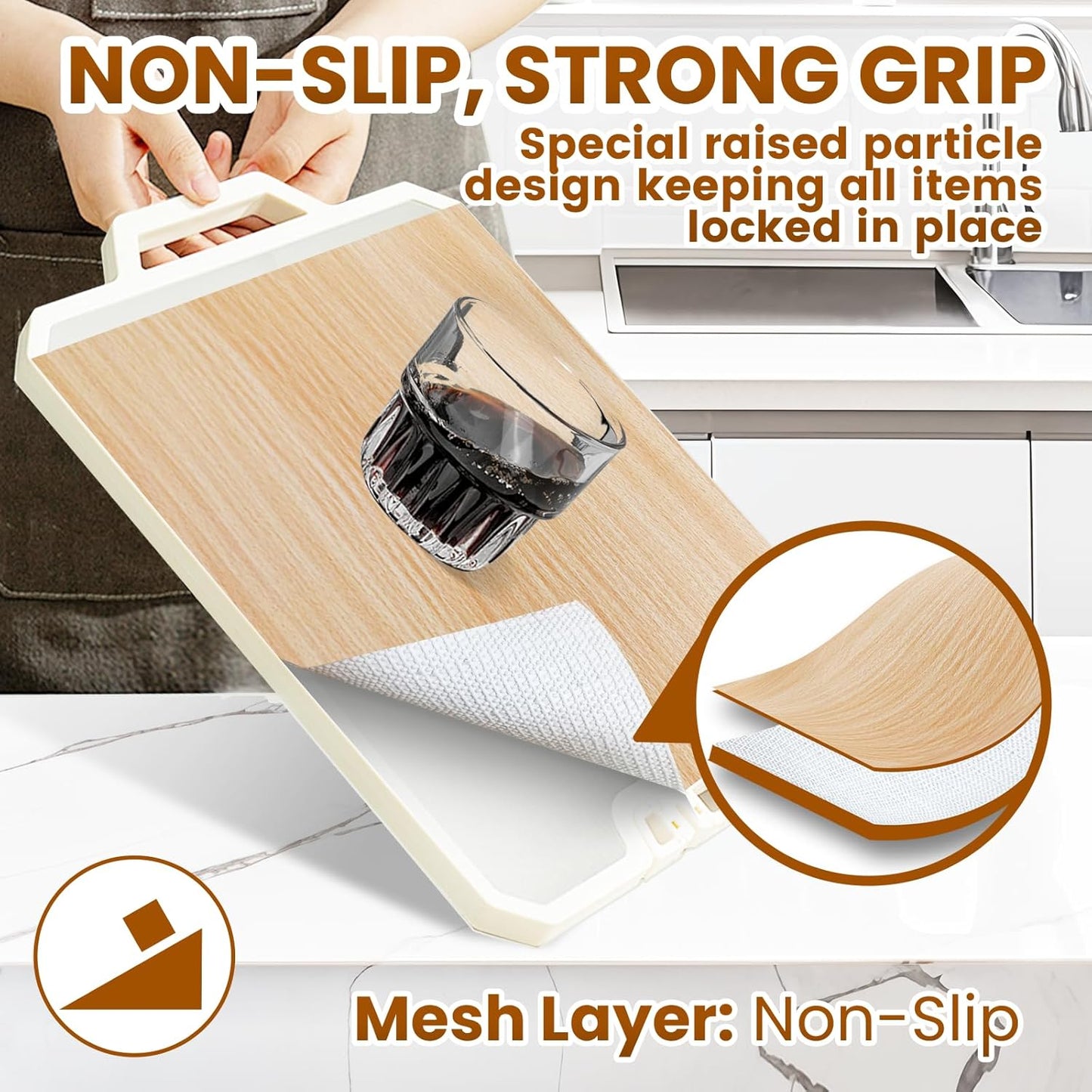 Drawer Shelf Liner for Kitchen Cabinets Non-Adhesive, Non Slip Shelf Paper Waterproof Thickened Cabinet Liners for Shelves, Strong Grip Mats for Cupboard, Dresser, Pantry, Beige, 17.5 in x 10 FT