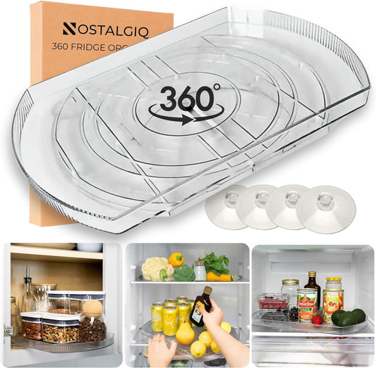 NOSTA Home 360° Rotating Lazy Susan for Refrigerator| Rectangular Fridge Organizer | Cabinet, Pantry, Refrigerator Organizers and Storage | Effortlessly Refrigerator Organizing Solution (16.5 x 11in)