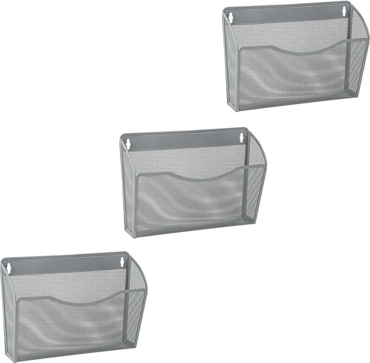EASEPRES 3 Single Pocket Mesh Hanging File Organizer, Vertical Wall Mounted Magazine File Holder, Mount Basket Mail Paper Document Folder Organizing for Office, Home and School, Gray