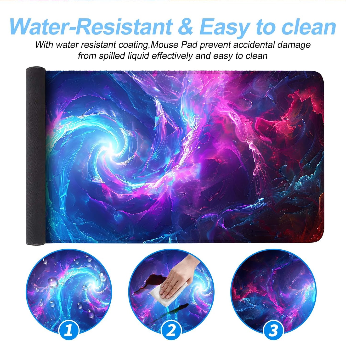 Galaxy Swirl Mouse Pad XXL – Large Extended Desk Mat with Blue & Pink Energy Nebula, Cosmic Gaming Mousepad with Non-Slip Base for PC, Office, Streamers,31.5 x 11.8 in