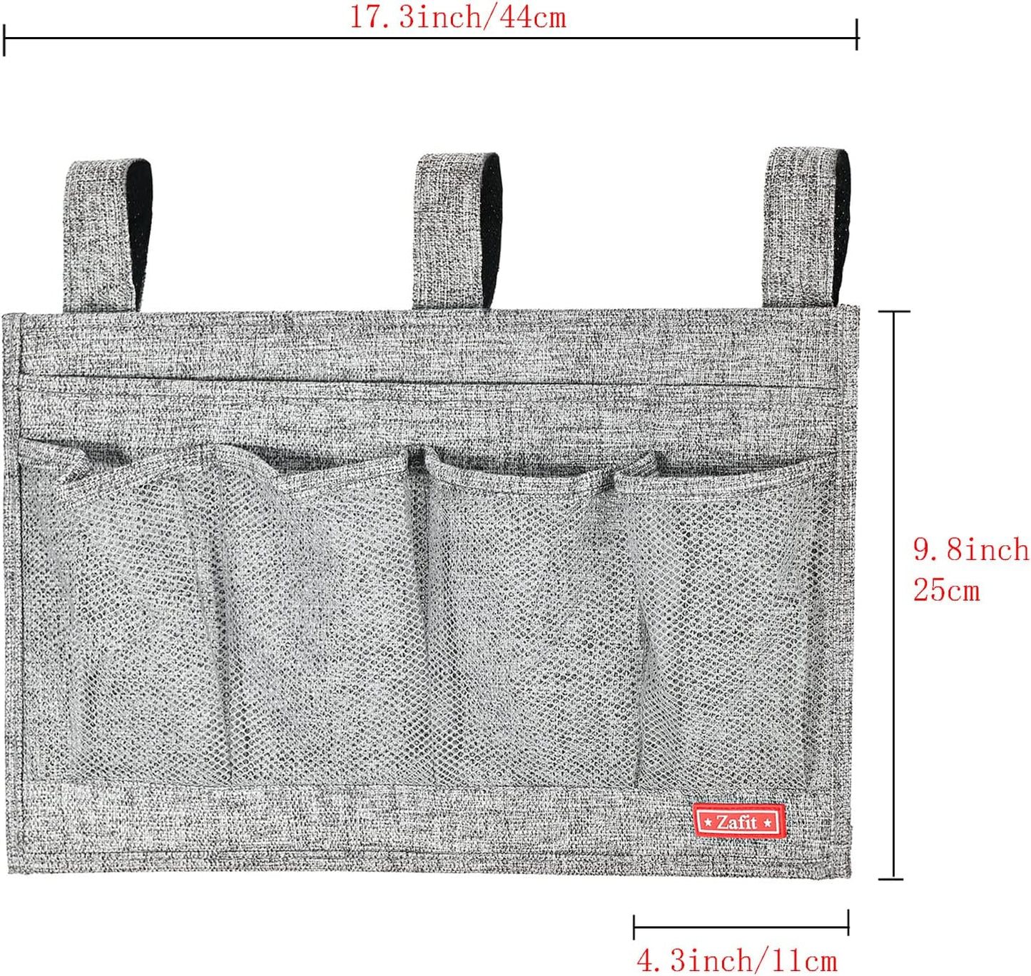 Linen Bedside Caddy, Bedside Storage Organizer for Hospital Beds, College Dorm Rooms or Baby Bed (6 Pockets-Grey)