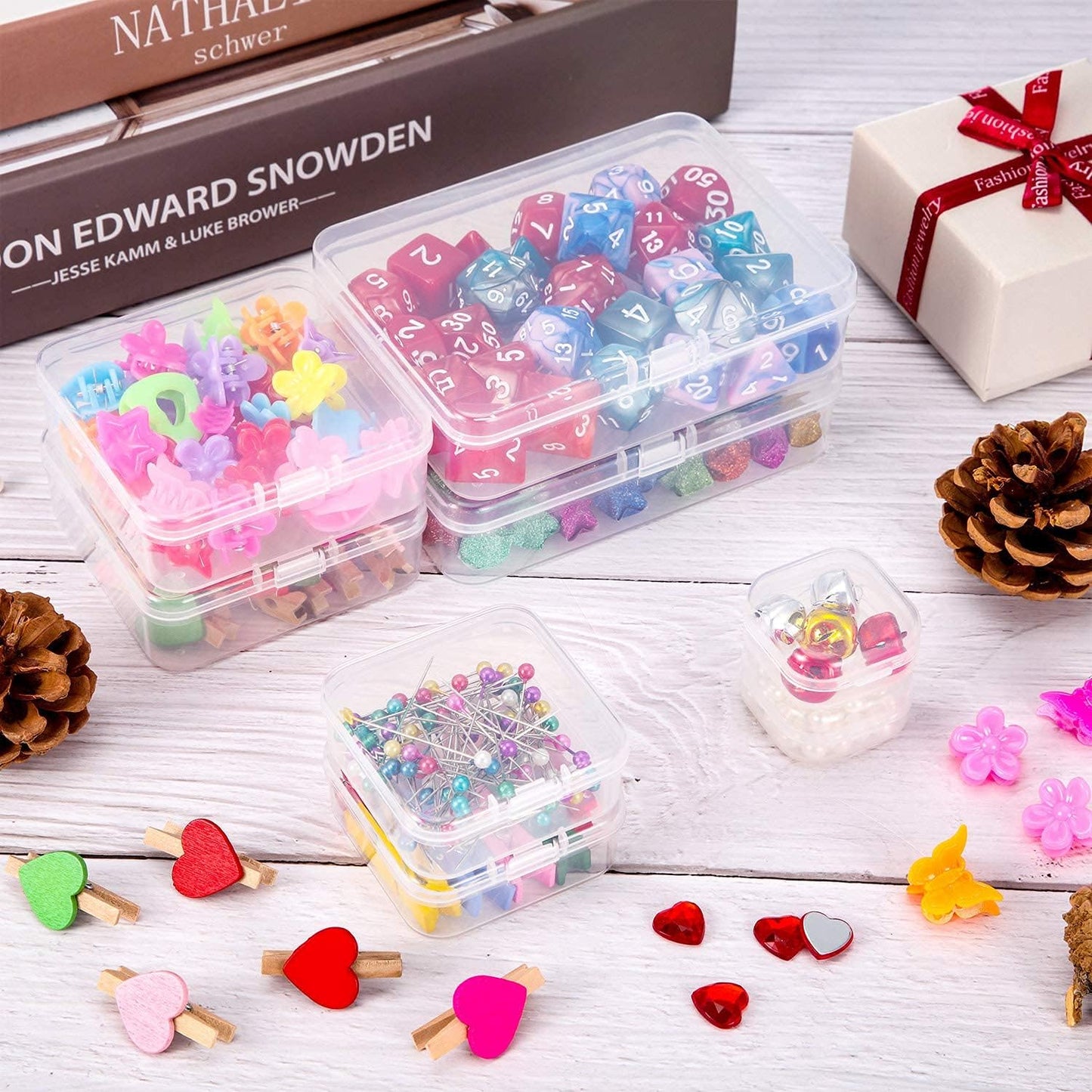 24 Packs Small Clear Plastic Beads Storage Containers Box with Hinged Lid for Storage of Small Items, Crafts, Jewelry, Hardware(2.12 x 2.12 x 0.79 Inches)