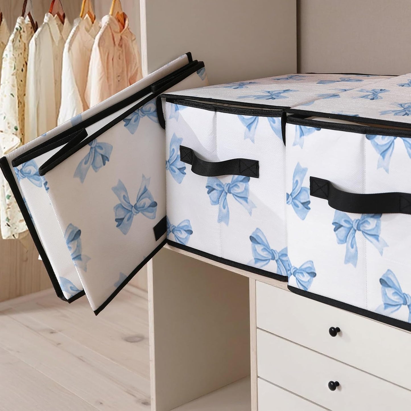 Stackable Clothes Storage Bins with Lids,Closet Organizers Fabric Box for Home and Office,Blanket Clothes Organizers,Under Bed Storage Containers 3 Pack.