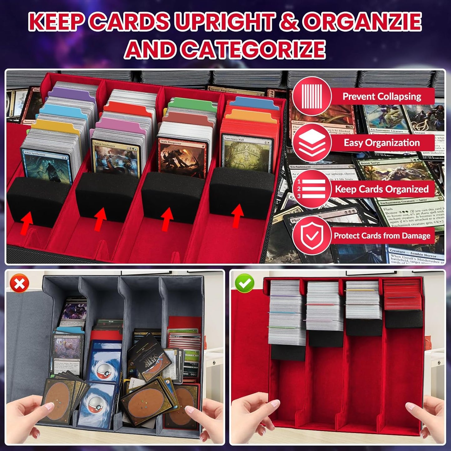 AOBOPLE Trading Card Storage Box,3200+ Card Box Storage with 24 Dividers and 4 Foam Supporters PU Leather Magnetic Cards Deck Case for MTG,TCG, Magic and Sport Cards,Great Gift for Card Collectors