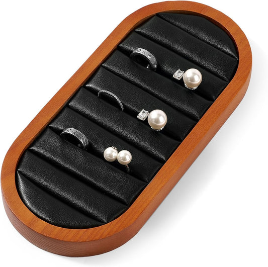 Solid Wood Jewelry Display Tray for Rings & Stud Earrings - Black Small Jewelry Organizer Tray for Retail Store, Home Vanity or Gift (9.45"x4.33")