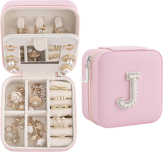 Birthday Gifts for Women - Initial & Travel Jewelry Case, Organizer for Wife, Girlfriend, Bridesmaid or Graduation