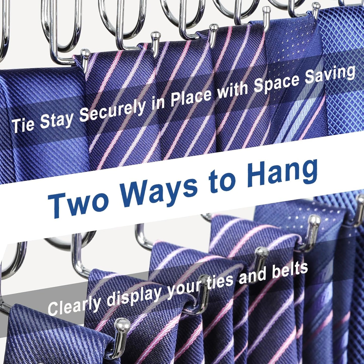 TOPIA HANGER 40 Hooks Belt Tie Hanger Space Saving for Closet, 2 IN 1 Belt Ties Racks Max 60 Belts with 60 Ties Capacity, Curved with Flat Hooks for Belts,Ties,Bras,Closet Organizers and Storage CT70B