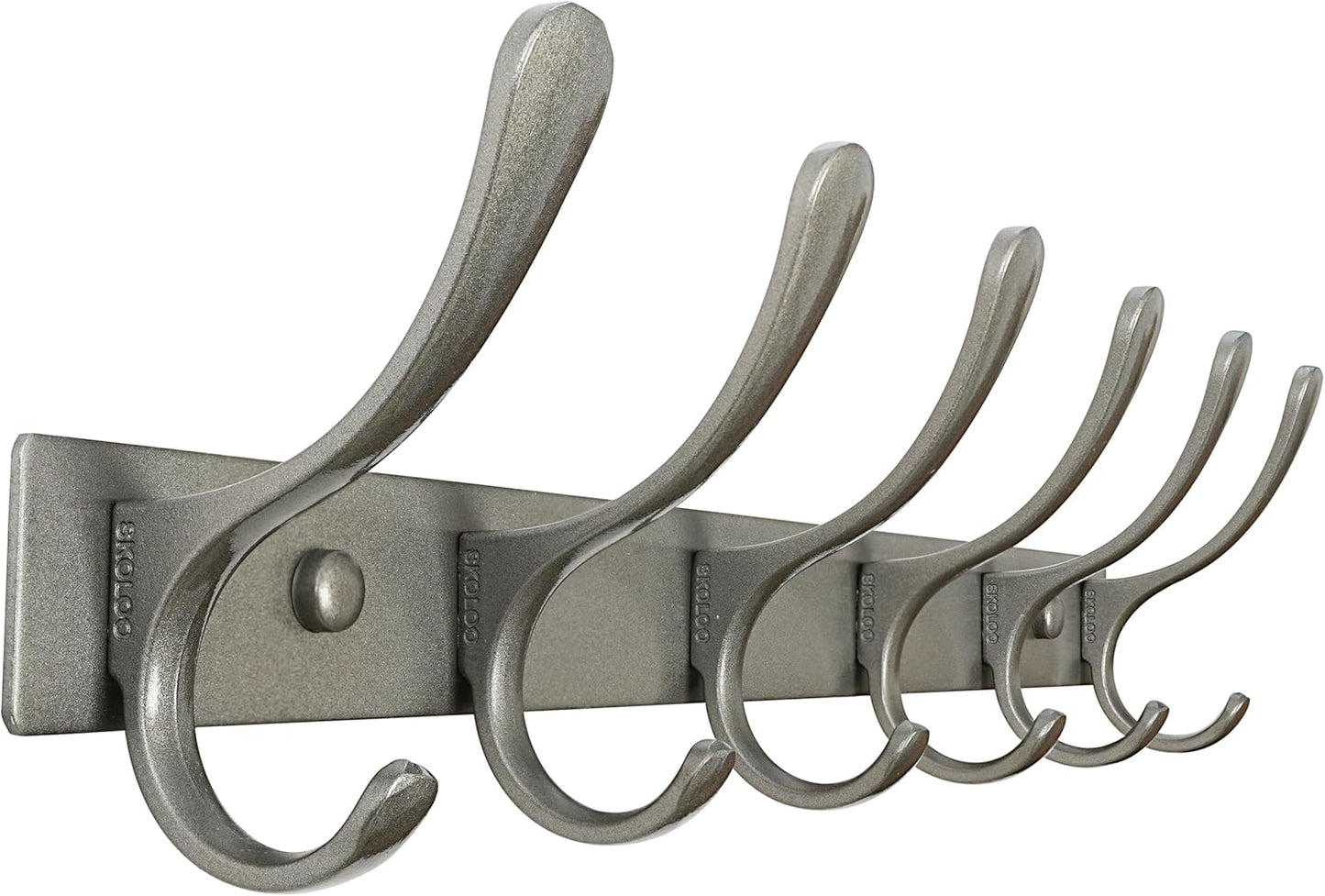 SKOLOO Coat Rack Wall Mounted - 6 Hooks, Heavy Duty, Stainless Steel, Metal Wall Hangers, Sturdy Coat Hooks for Hanging Coats, Jacket, Clothes, Hat, Matte Grey