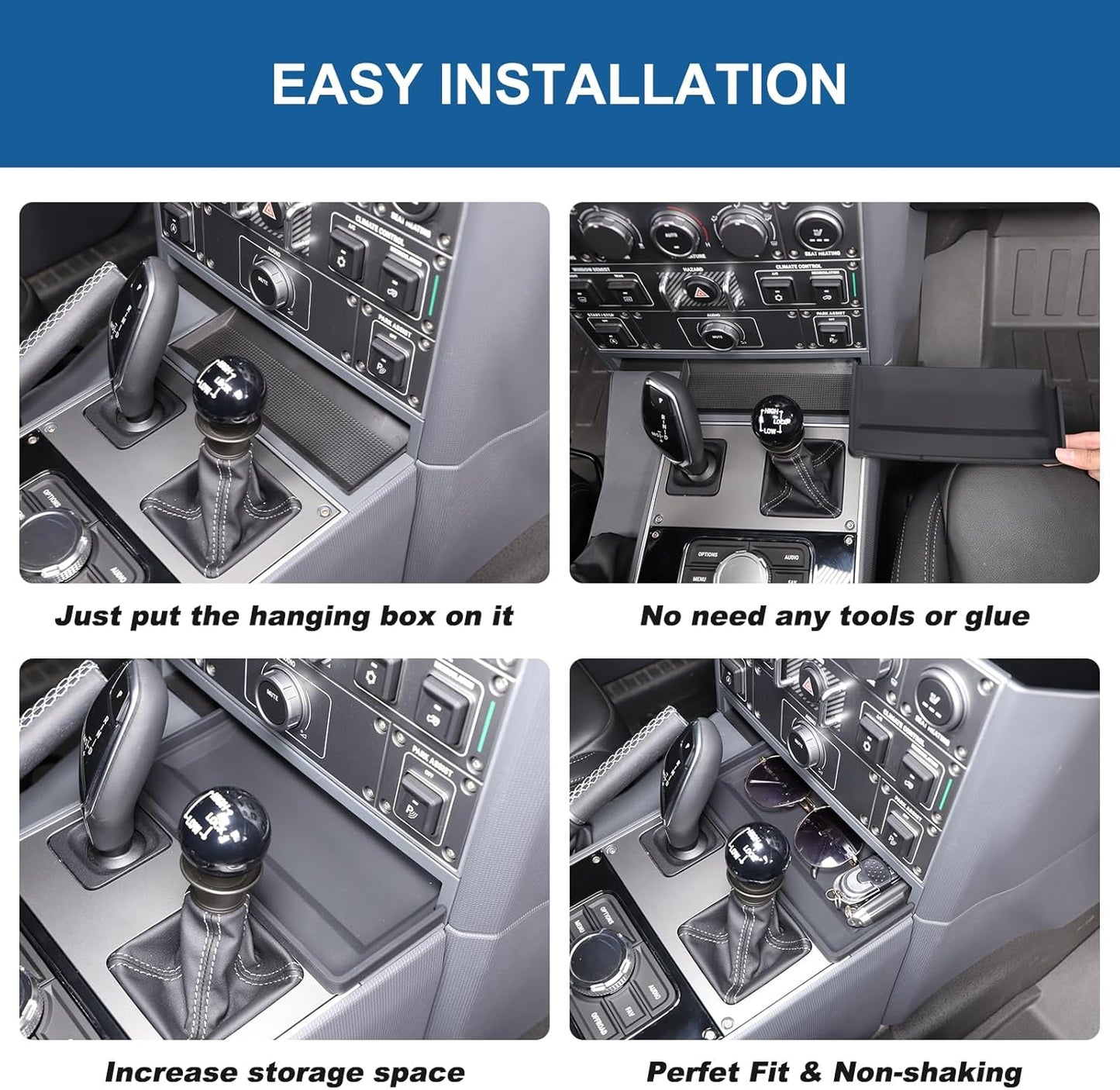 Gear Shift Center Console Front Tray Organizer Compatible with INEOS Grenadier 2020-2024, Center Console Organizer Insert Tray Accessories (Black)