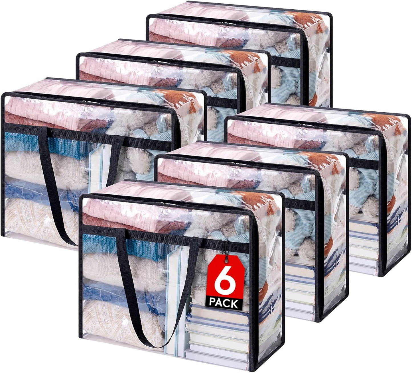 Lifewit 6 Pack Clear Clothes Storage Bags, 40L Plastic Blanket Storage Bag, Vinyl Foldable Moving Bags with Zipper, Closet Organizers and Storage Containers for Bedding, Duvet, Comforter
