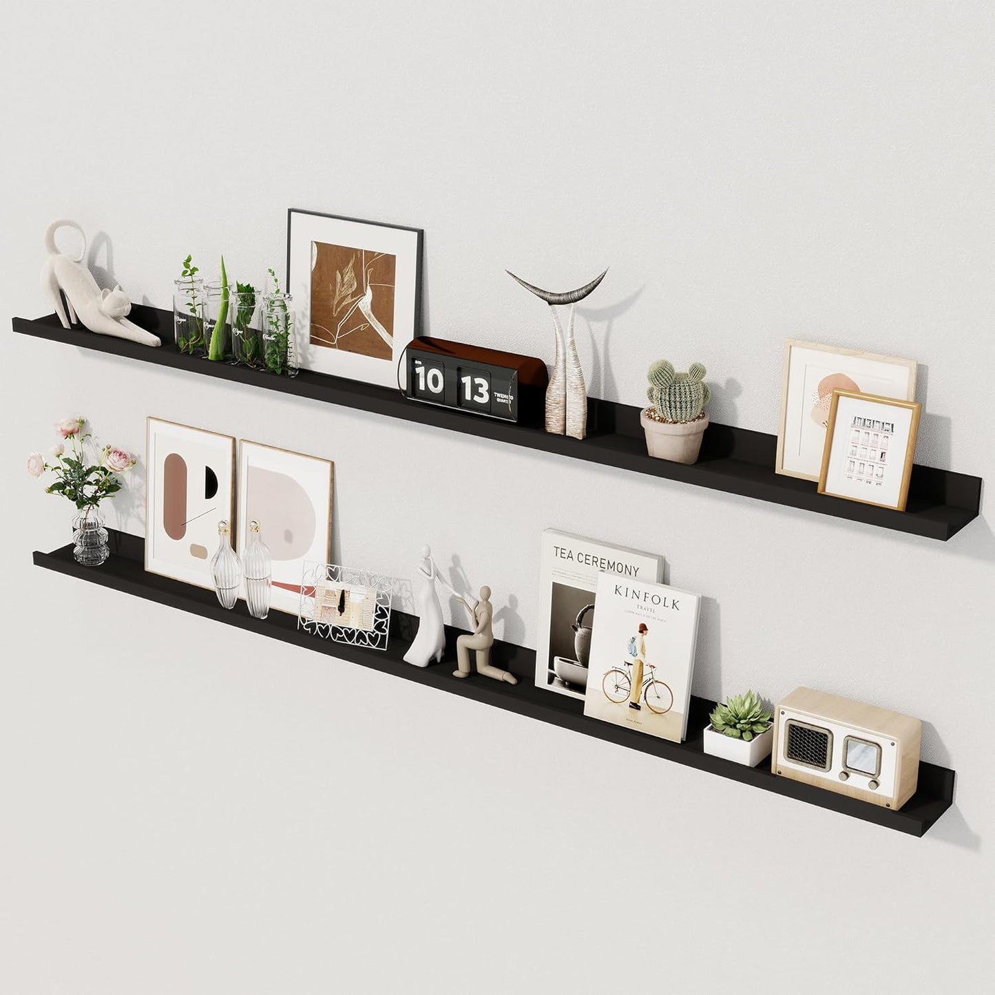 Axeman Black Floating Shelves - 55 Inch Picture Ledge Shelf Set of 2 - Black Wall Shelves with Lip - Picture Shelf for Wall with Ledge - Photo Ledges Nursery Bookshelf