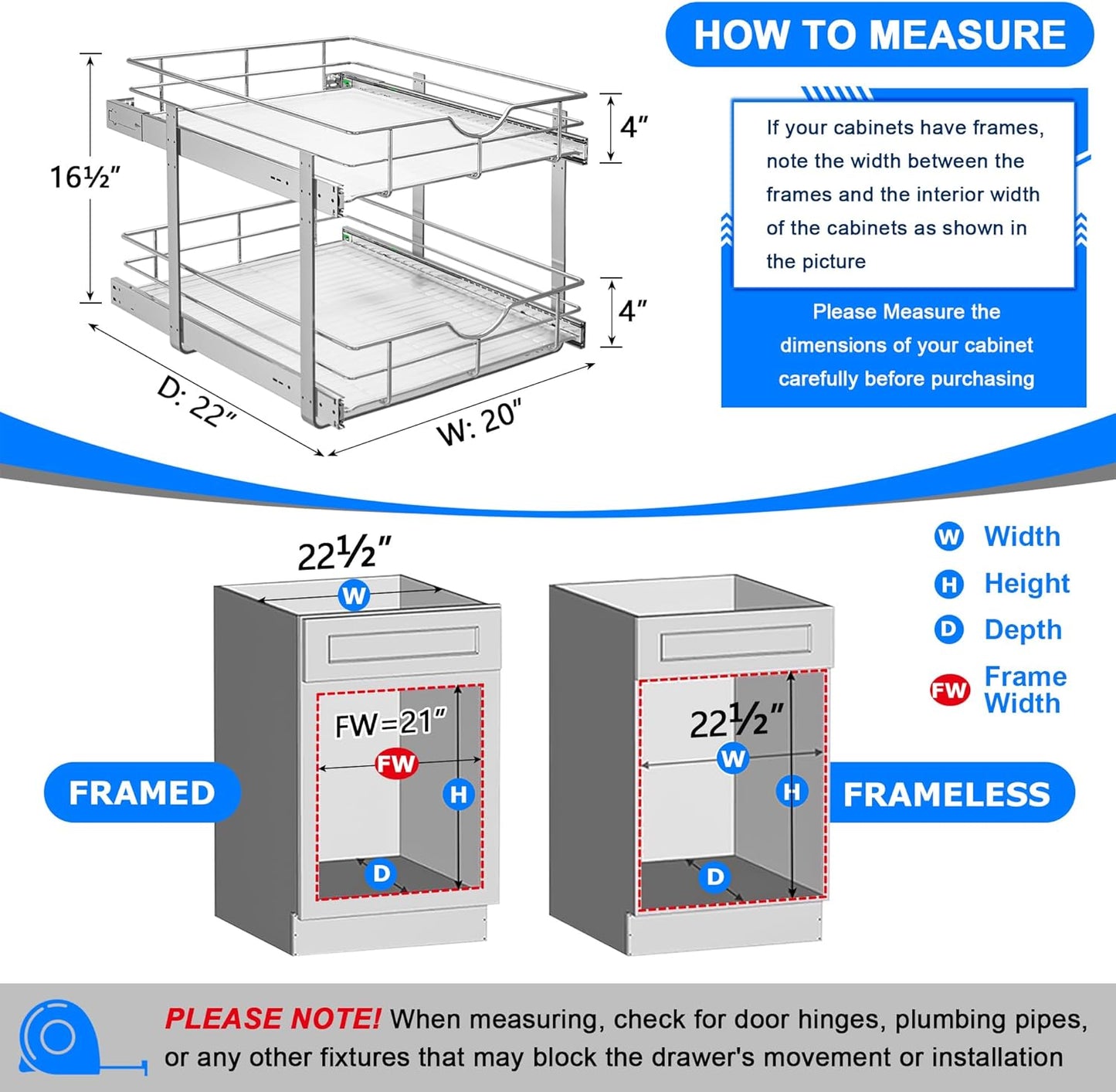 WelFurGeer 2-Tier Kitchen Cabinet Pullout Shelf and Drawer Organizer, Soft Close Pantry Pull Out Shelves, Heavy Duty Pull Out Cabinet Organizer with Shelf Liner for Kitchen Cabinets, Pantry Storage