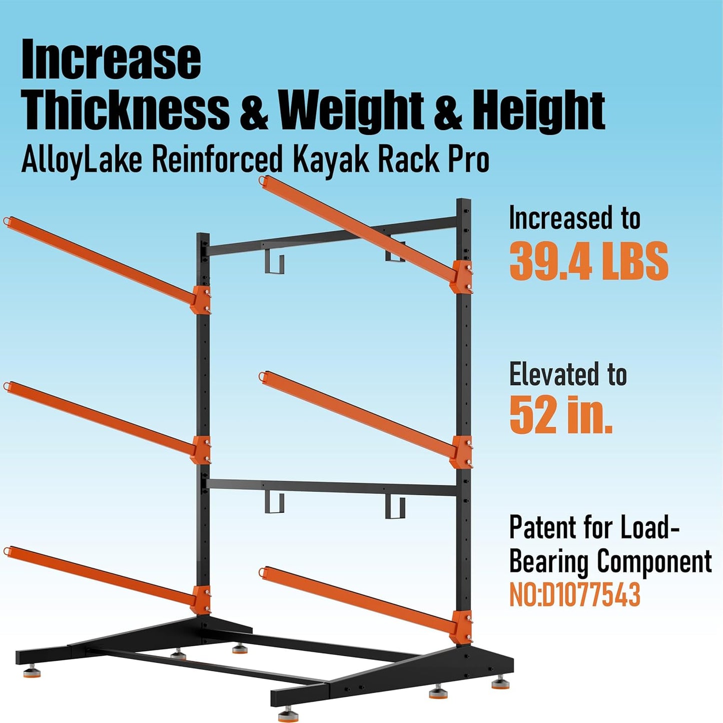 Kayak Storage Rack, Adjustable Outdoor Canoe Rack, Reinforced, Thickened, and Enhanced Rust Resistance, Holds 330 lbs, for Safe Dock and Outdoor Kayak Storage(3-Tier, Orange)