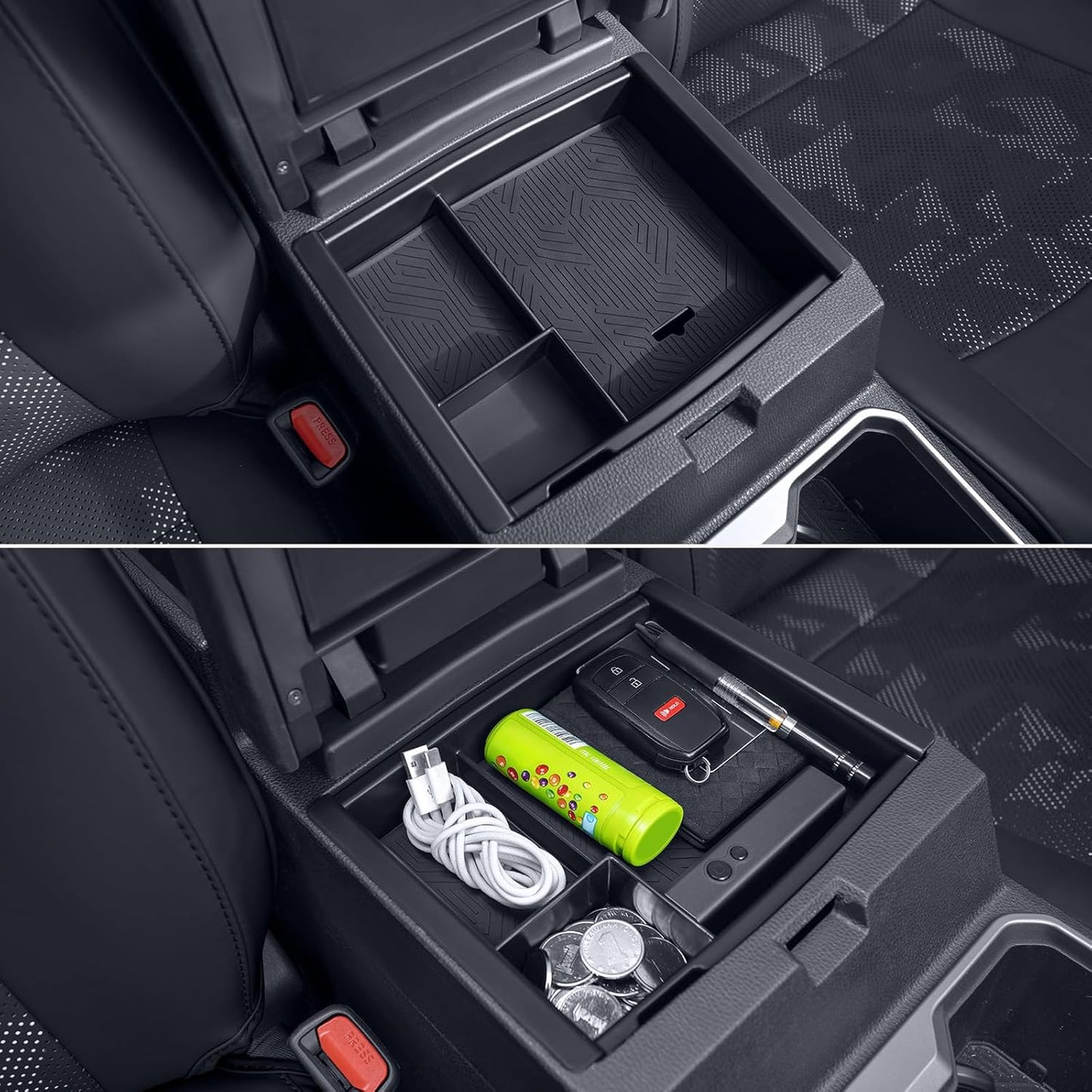 Center Console Divider Organizer for 2024 2025 Toyota Tacoma 4th Gen Accessories Interior Secondary Storage Insert Armrest Hidden Secret Middle Console Storage Box Tray Coin Holder
