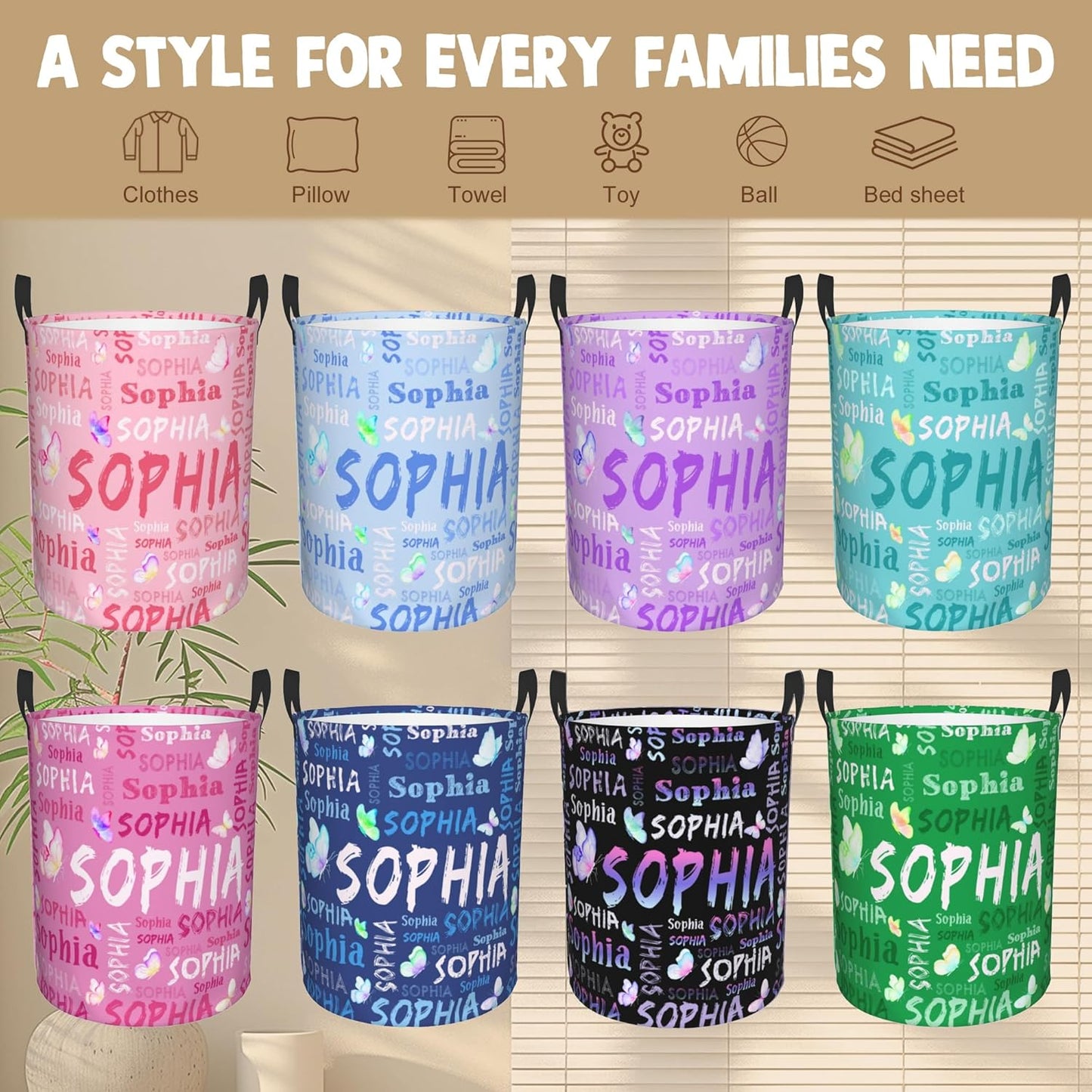 Custom Name Laundry Hamper, Personalized Laundry Basket with Name for Boys Girls Kids Men Women, Customized Name Dirty Clothes Basket Gifts for Clothes Toy Bathroom Bedroom Laundry Room Dorm